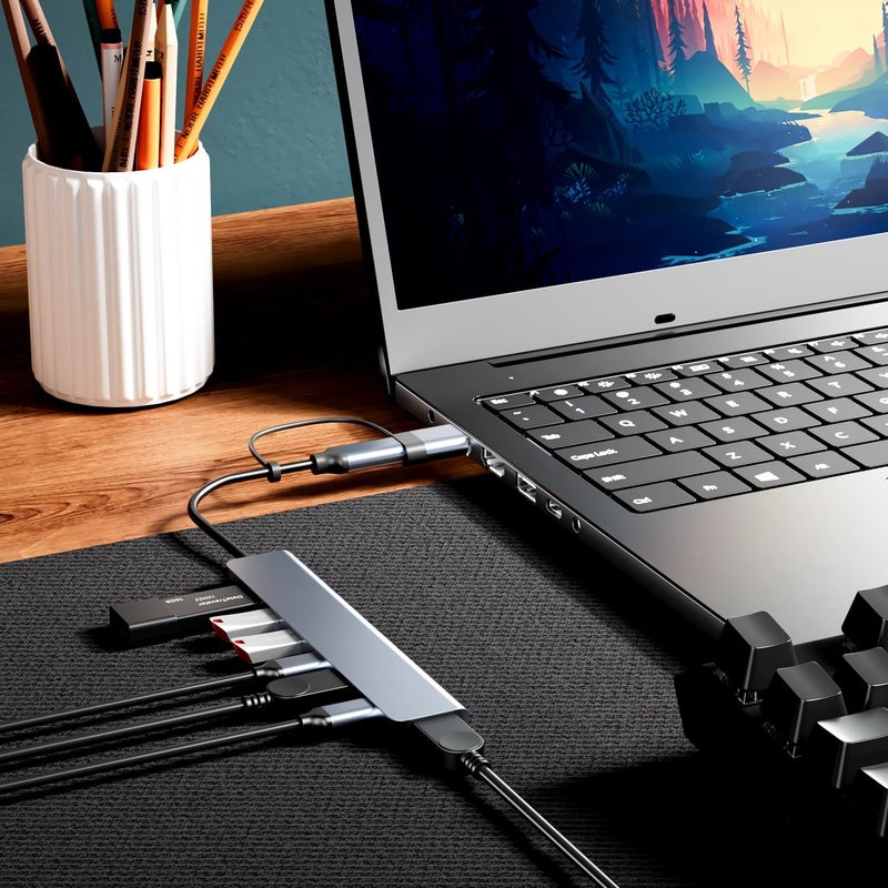 BERLAT 【Upgrade】 USB C/USB Hub, Aluminum 7 in 1 USB C & USB Hub with USB 3.0, USB 2.0 Ports for PC/Laptops/MacBook Pro/Air/iMac/iPad and More Devices - Image 5